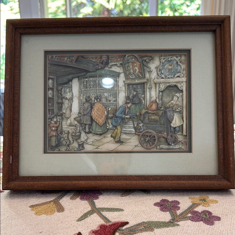 Anton Pieck Bakery paper tole artwork in wood frame
